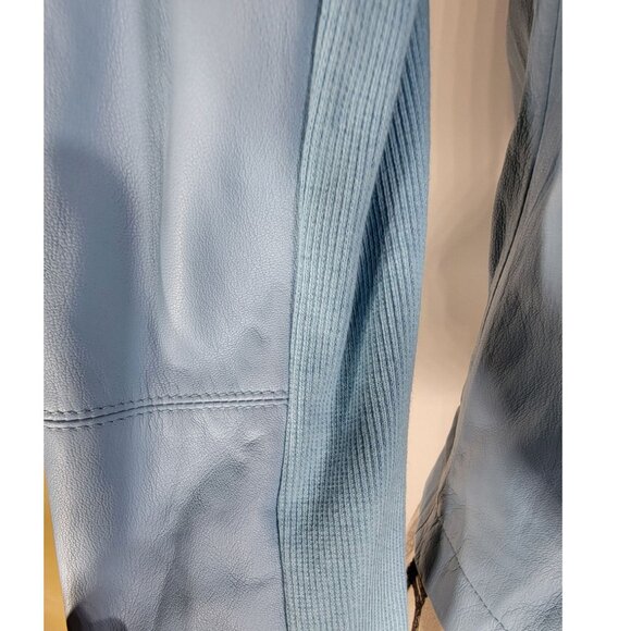 VEDA Asymmetrical Zip Leather Moto Jacket, Sky Blue, Women’s Size Medium - Picture 7 of 13